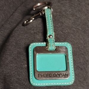 Tyler Rodan Turquoise Leather Key Tag with Metal Frame